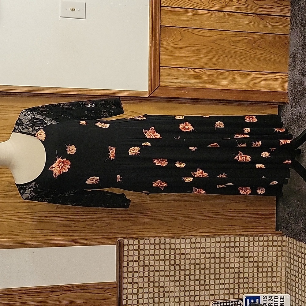 torrid Black Midi Dress with Pink Floral Print